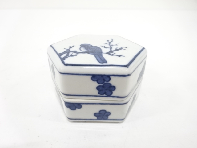  手塚景雲造　染付　鳥　香合